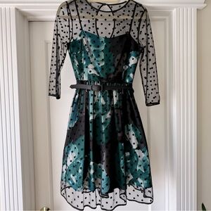 Eliza J sz 6, Vintage Barbie inspired cocktail party dress, polka dot mesh